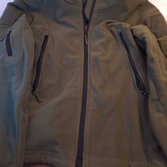 Tactical Series Men's Fleece Jacket Green Zipped Pockets Hooded Stretch Zipper L - Picture 9 of 9